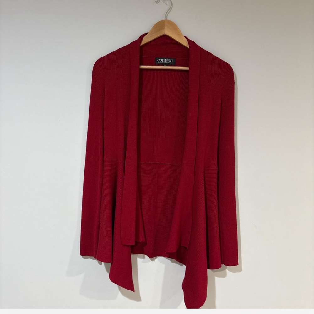 Context Red Open Front Cardigan S Rayon Nylon Knit Soft Stretchy - Picture 2 of 7